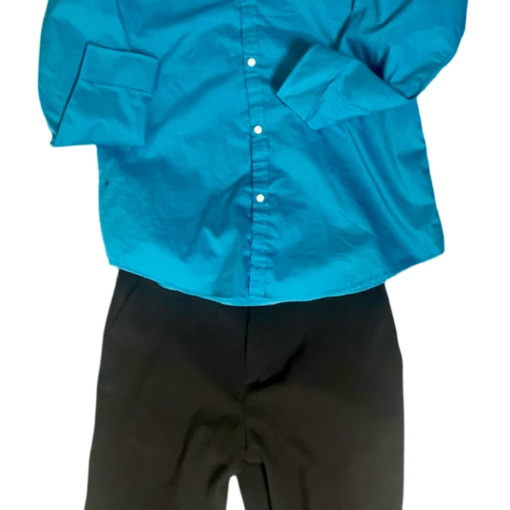Blue Button-Up Shirt and Black Pants Set